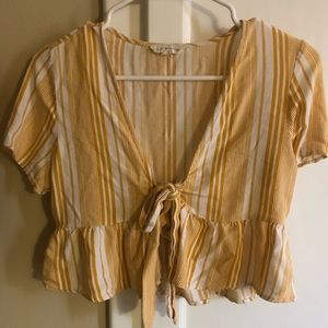 Yellow and white stripes crop top with front tie.